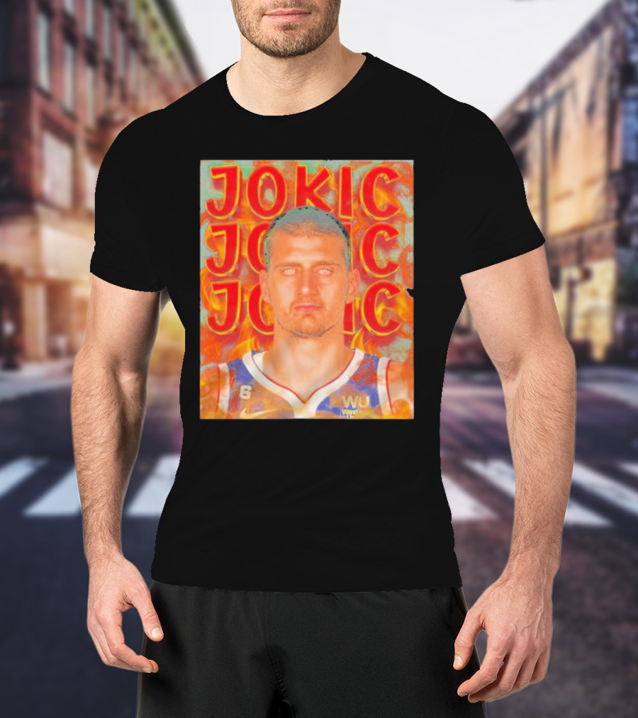 Jokic Fire Flames Photo Basketball T-Shirt