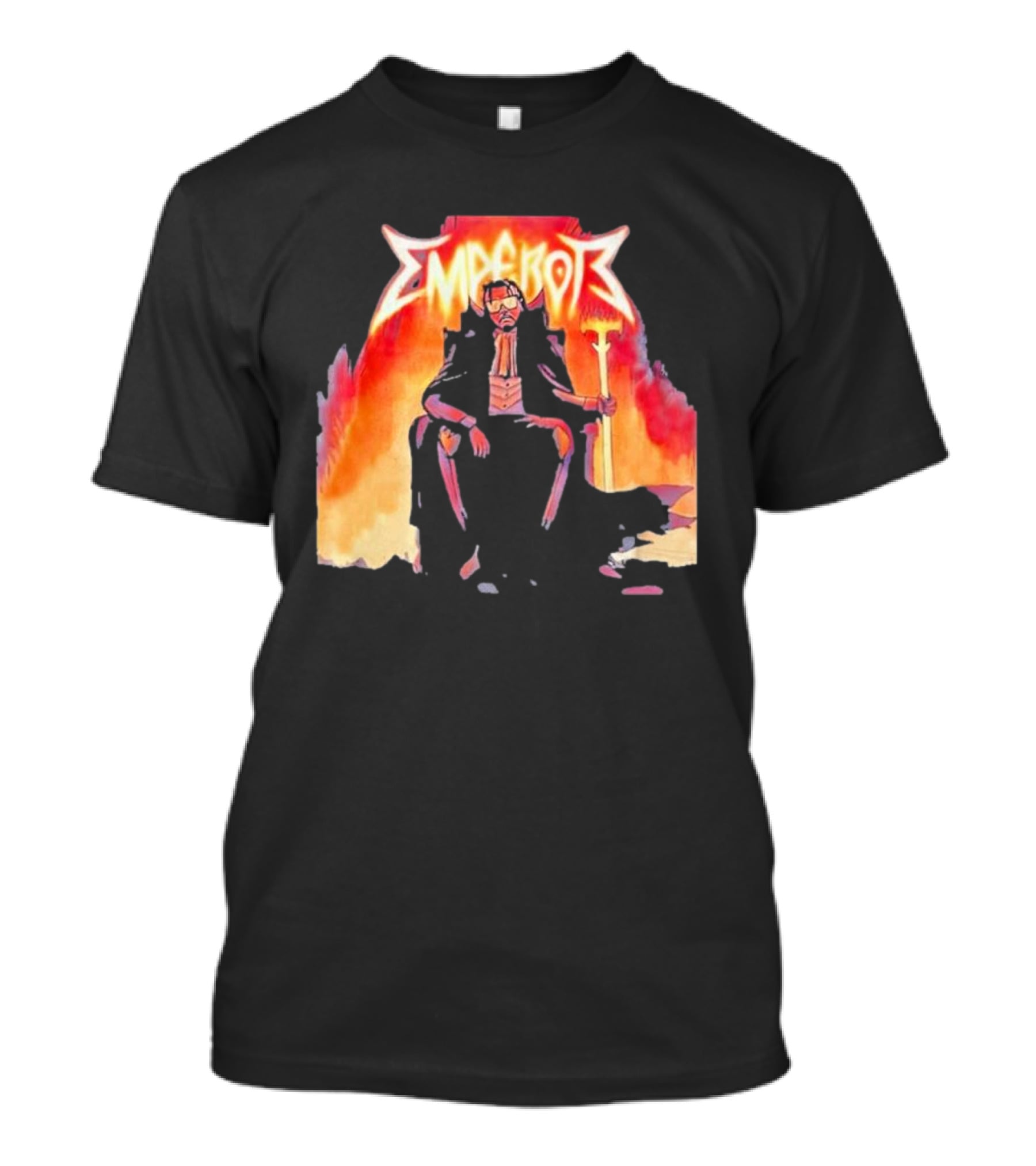 Don Temp Emperor Throne With Gothic Style Flames And Cape T-Shirt