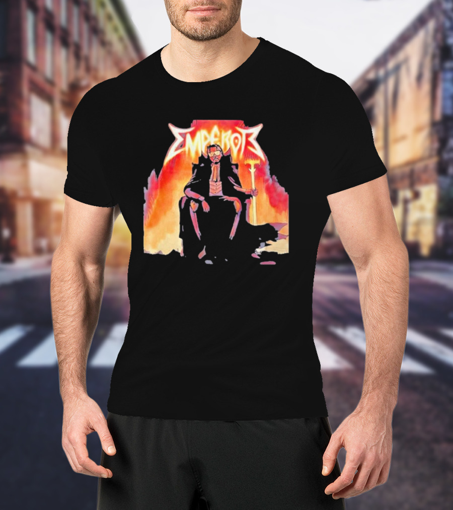 Don Temp Emperor Throne With Gothic Style Flames And Cape T-Shirt