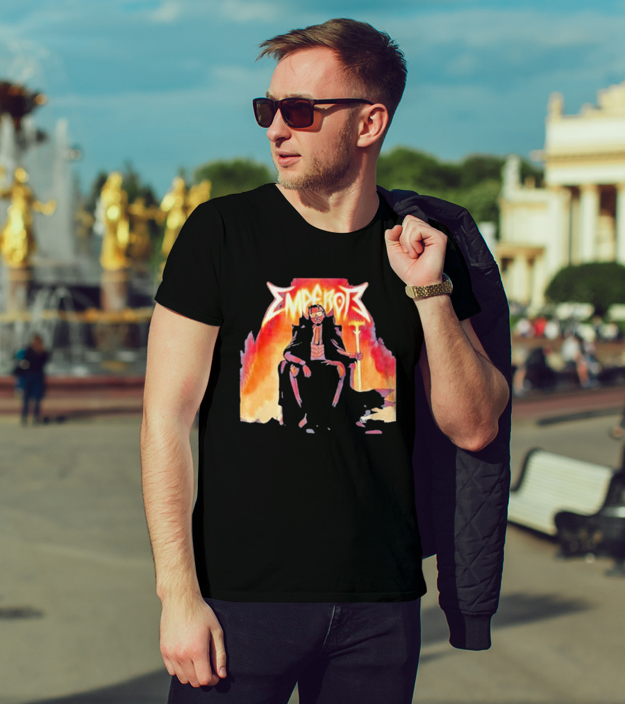 Don Temp Emperor Throne With Gothic Style Flames And Cape T-Shirt