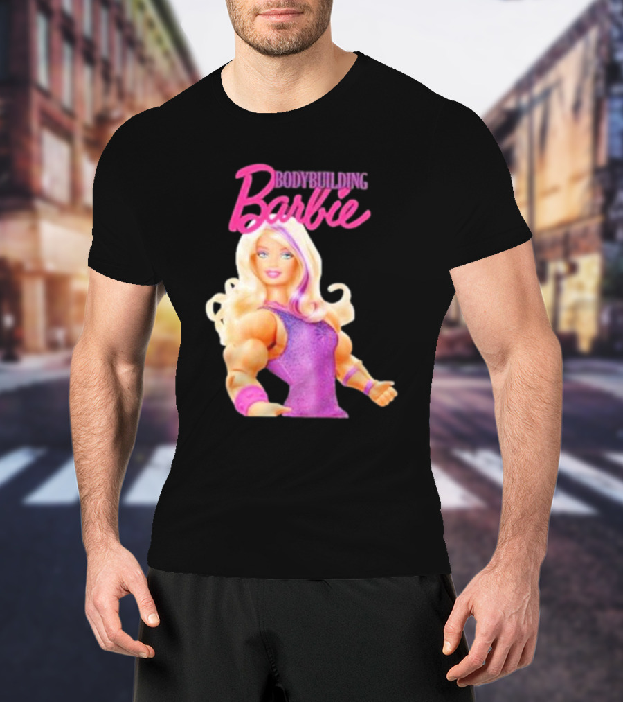Bodybuilding Barbie Doll Strong Female Icon In Pink T-Shirt