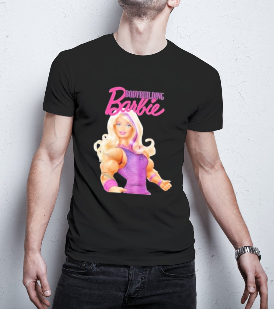 Bodybuilding Barbie Doll Strong Female Icon In Pink T-Shirt