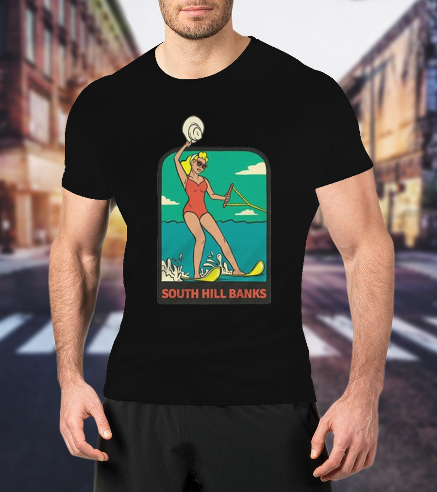 South Hill Banks Waterskiing Woman In Red Swimsuit T-Shirt