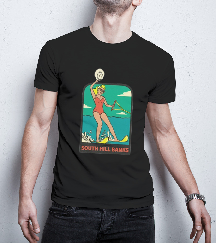 South Hill Banks Waterskiing Woman In Red Swimsuit T-Shirt