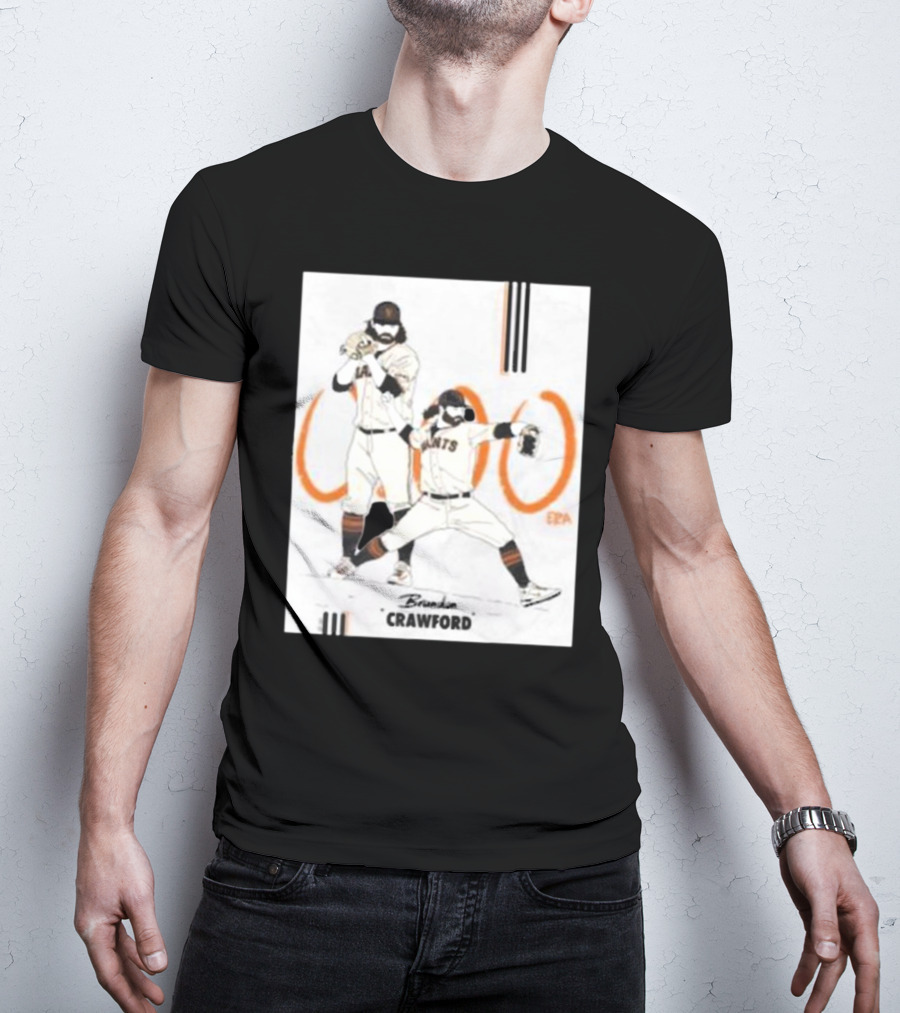 Brandon Crawford Giants Baseball Illustration With 1000 Celebratory T-Shirt