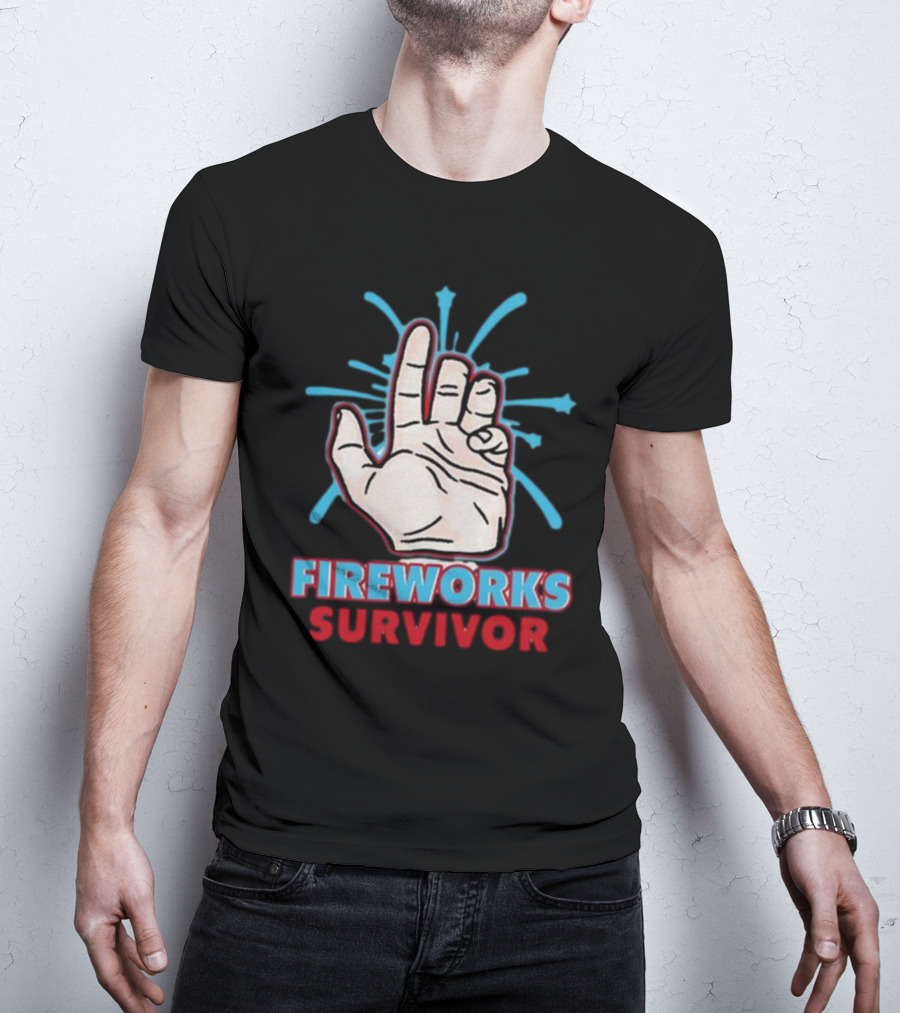 Fireworks Survivor Hand Gesture Humor Shirt Shitheadsteve T-Shirt