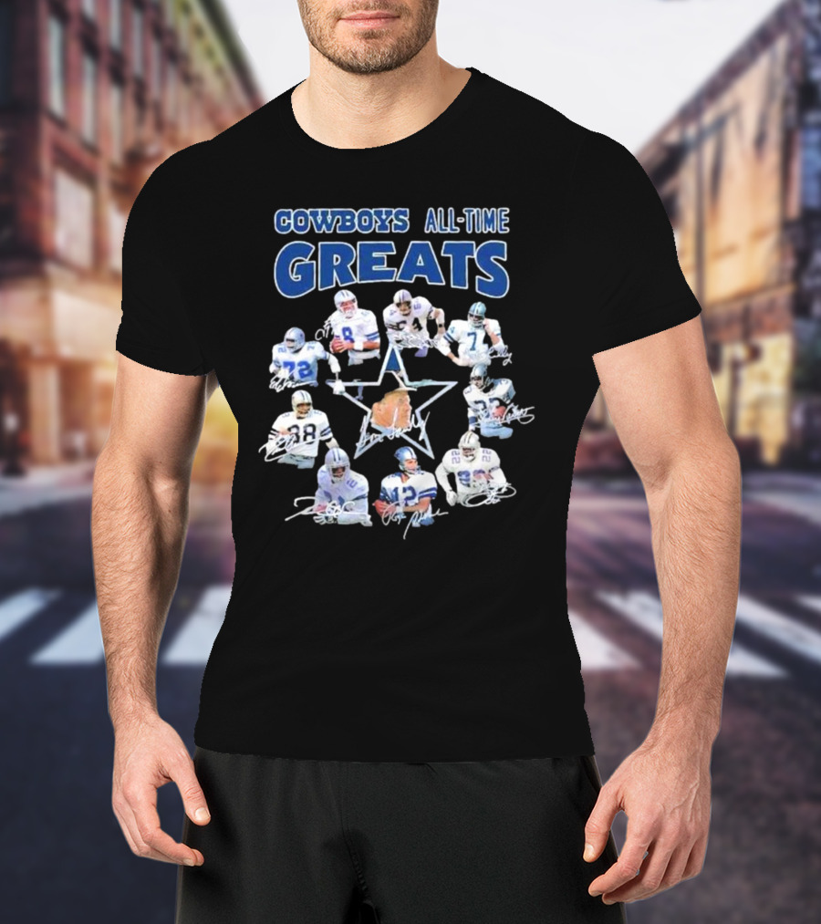 Cowboys All-Time Greats Players History Signatures T-Shirt