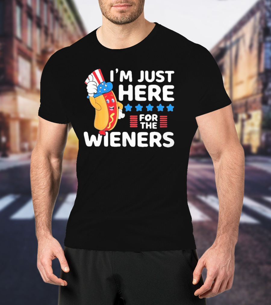I'm Just Here For The Wieners Patriotic Hot Dog Uncle Sam Hat T-Shirt