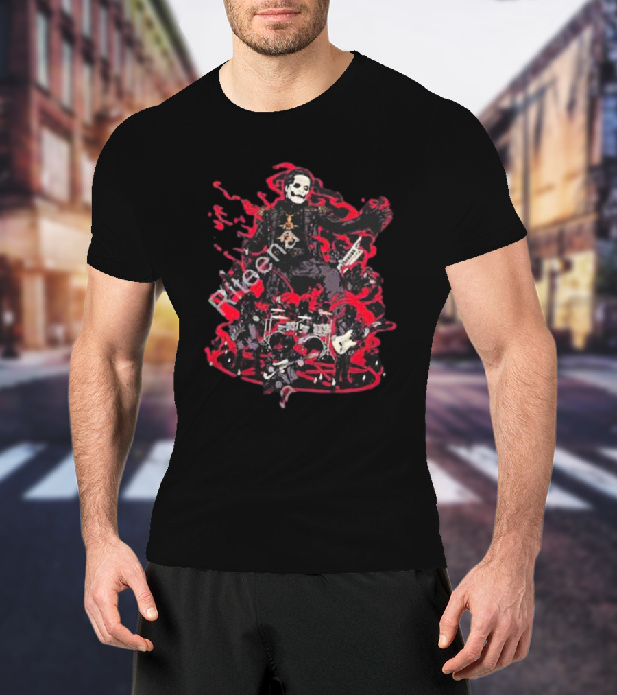 Yukke Illustrator Ghost Band Members With Instruments And Red Elements T-Shirt