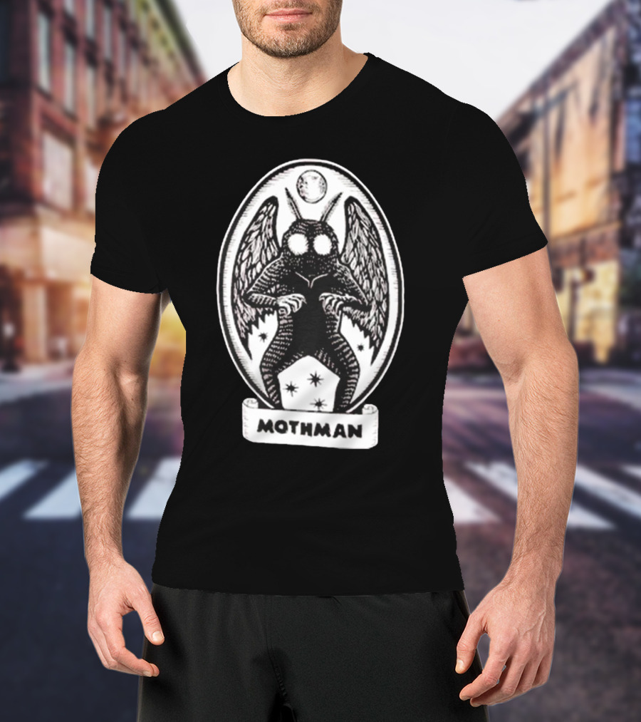 Mothman Oval Frame With Stars And Moon T-Shirt