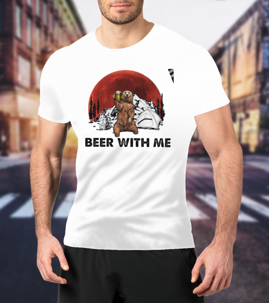 Beer With Me Bear Camping Moon Scene T-Shirt