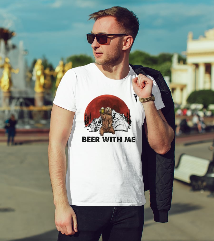 Beer With Me Bear Camping Moon Scene T-Shirt