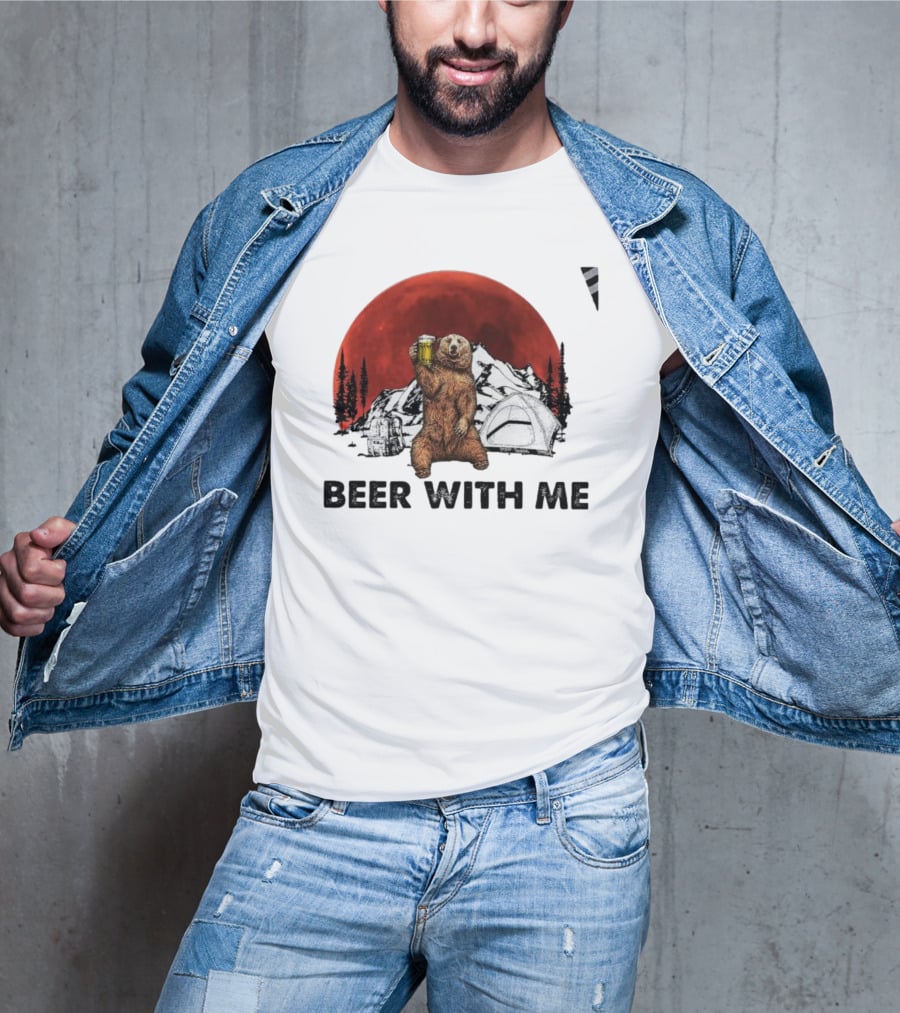Beer With Me Bear Camping Moon Scene T-Shirt