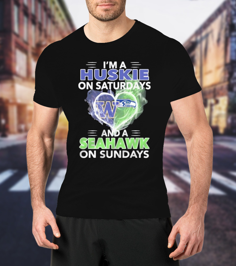I’m A Huskie On Saturdays And A Seahawk On Sundays UW W Logo Seattle T-Shirt