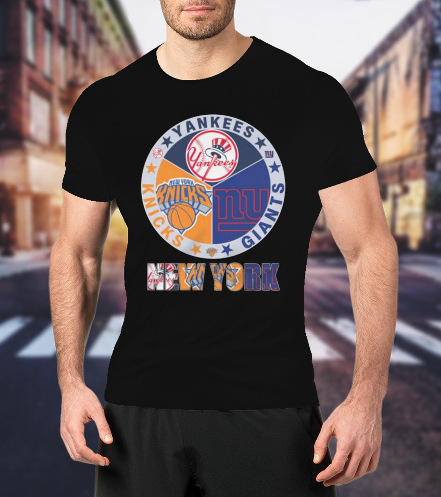 Yankees Knicks Giants New York Sports Logos Basketball Baseball Football T-Shirt
