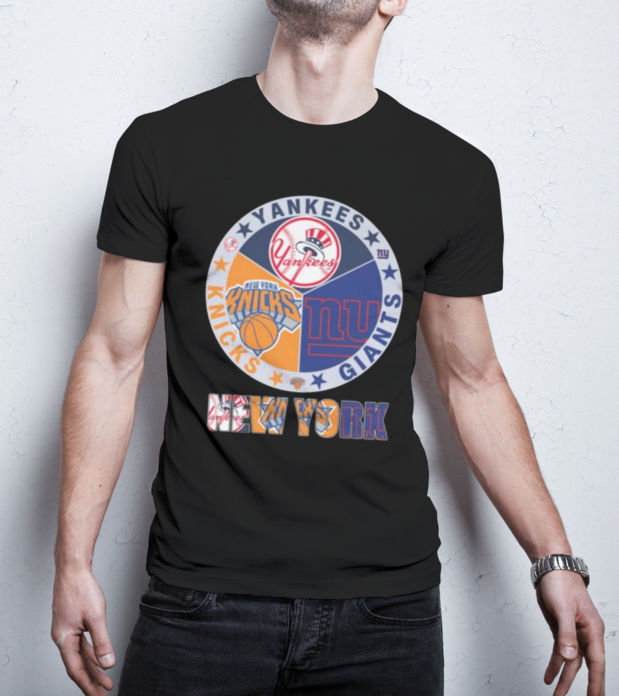 Yankees Knicks Giants New York Sports Logos Basketball Baseball Football T-Shirt