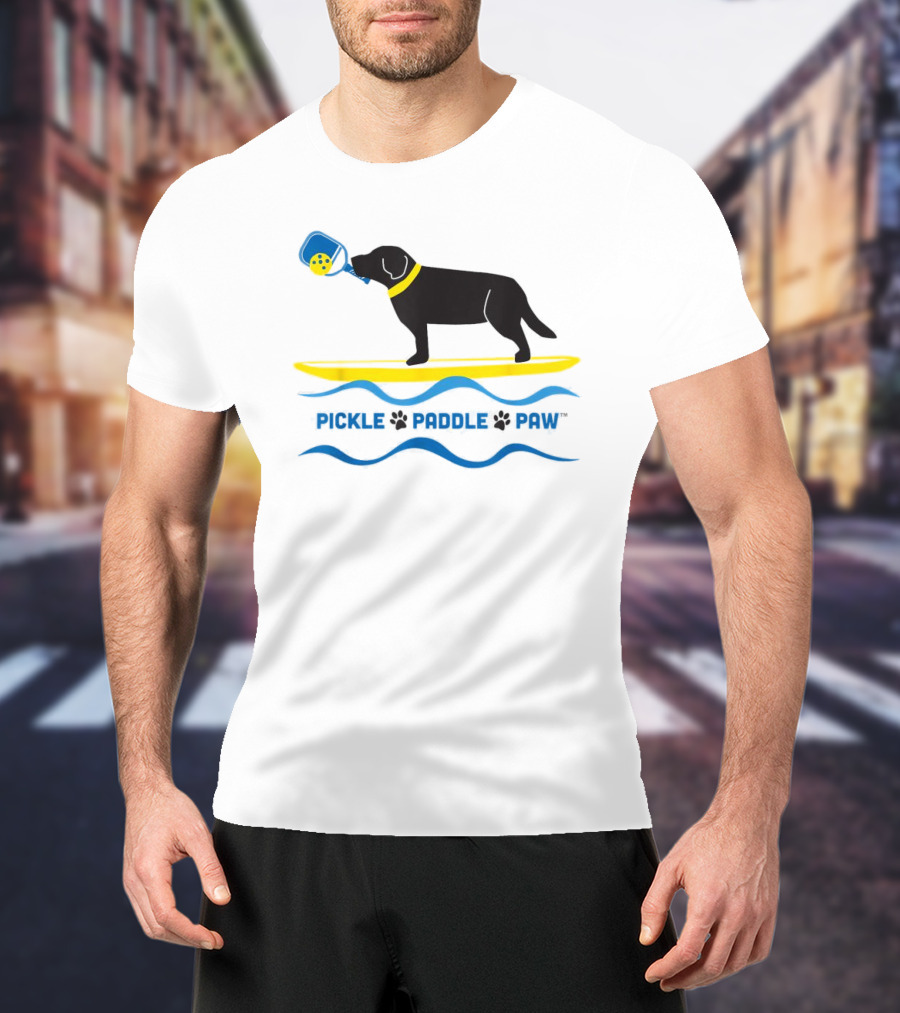 Pickle Paddle Paw Dog Surfing With Pickleball Paddle T-Shirt