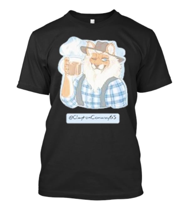 Clayton Conway 65 @ClaytonConway65 Cat In Plaid With Hat Holding Coffee T-Shirt