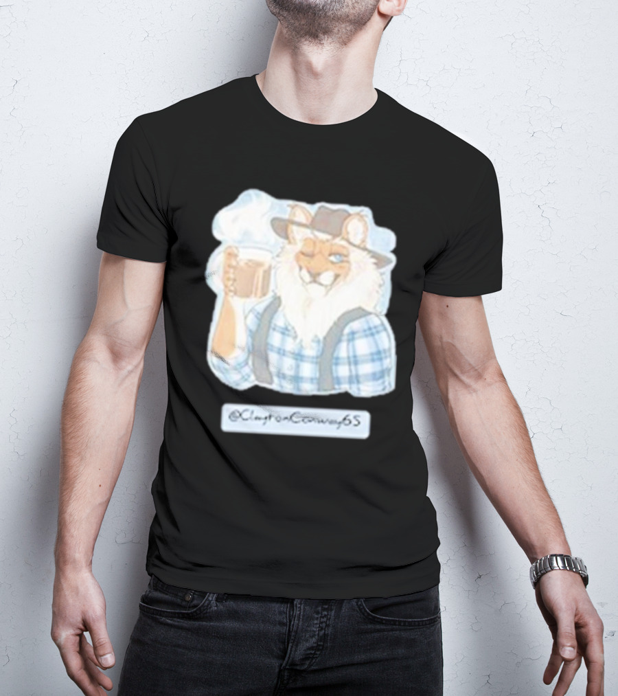 Clayton Conway 65 @ClaytonConway65 Cat In Plaid With Hat Holding Coffee T-Shirt