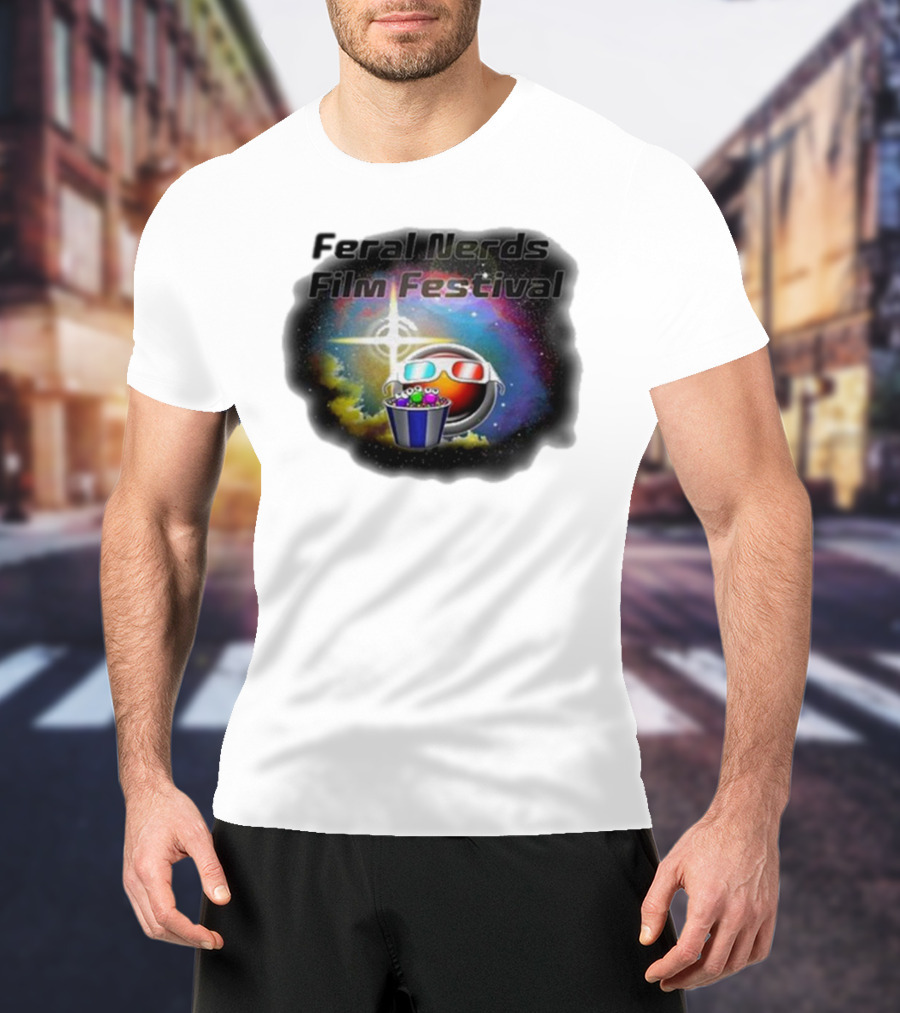 Feral Nerds Film Festival Cosmic 3D Glasses Popcorn Starburst T-Shirt