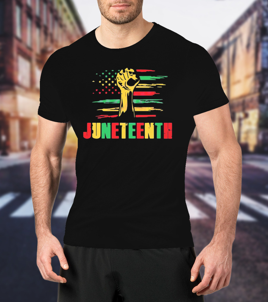 Juneteenth Strong Fist Black History Month American Flag T-Shirt