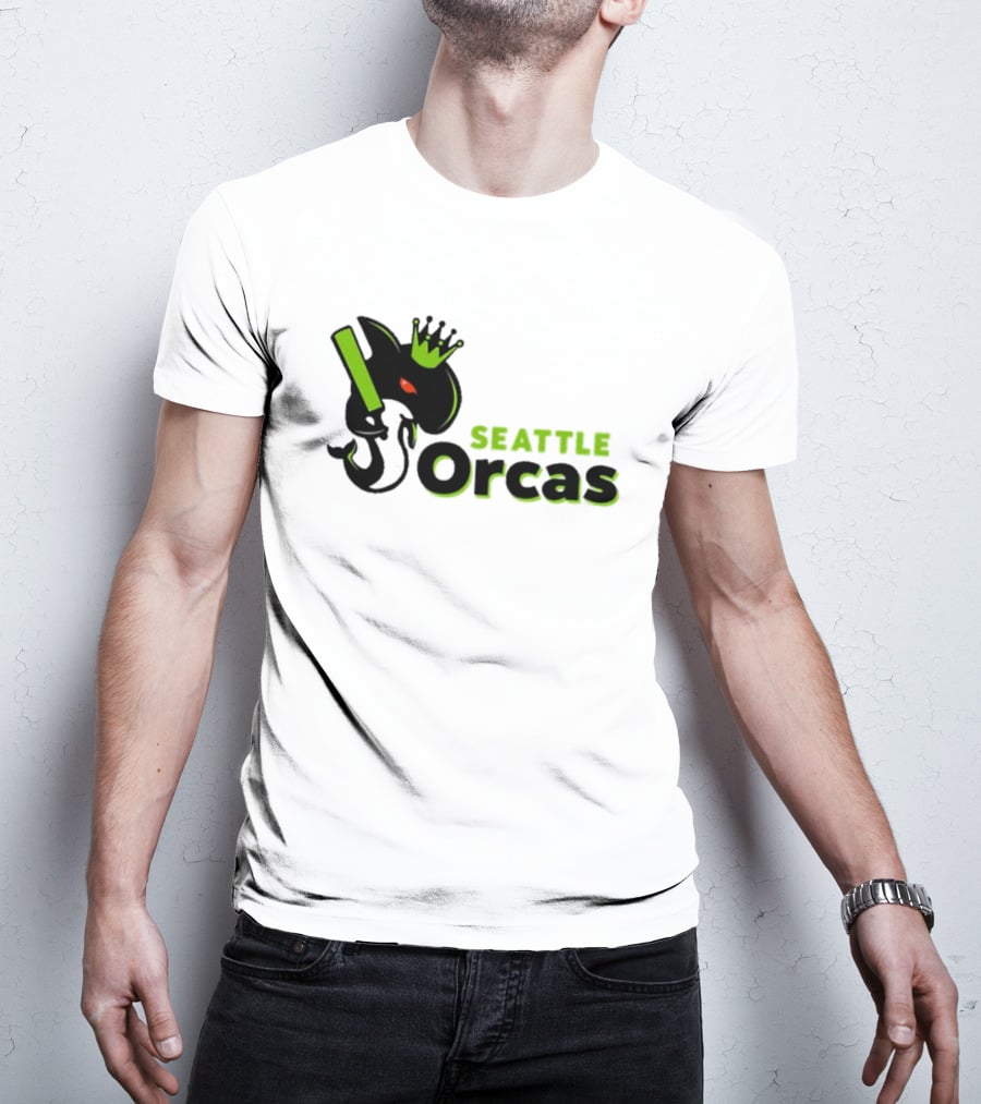 SEATTLE ORCAS CROWNED KING BLACK AND NEON GREEN T-Shirt