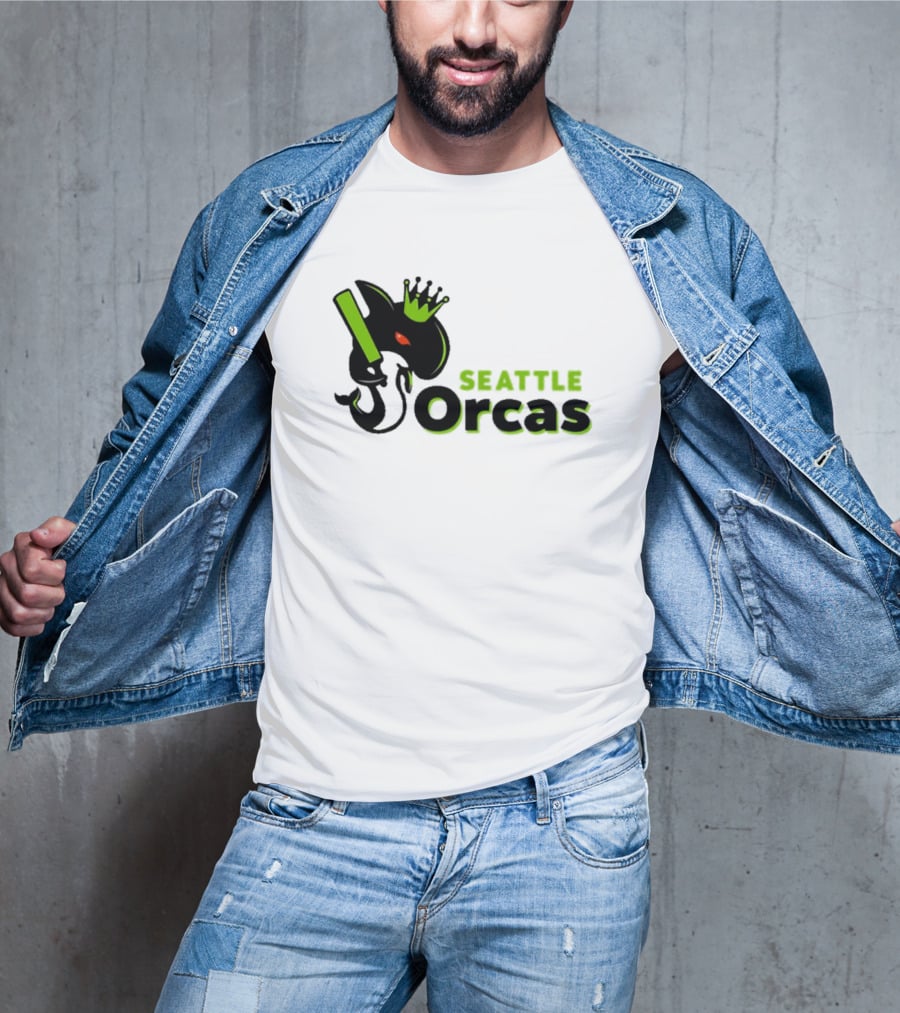 SEATTLE ORCAS CROWNED KING BLACK AND NEON GREEN T-Shirt