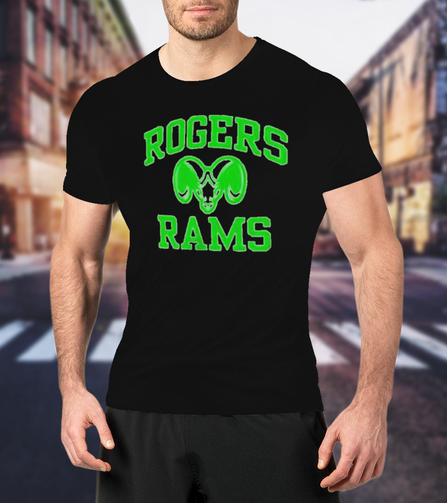 Rogers Rams Green Neon Ram Head Emblem T-Shirt