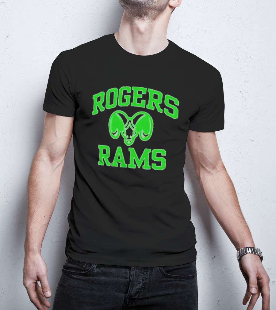 Rogers Rams Green Neon Ram Head Emblem T-Shirt