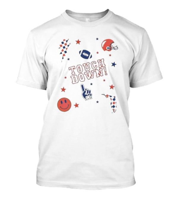 TOUCH DOWN Football Elements With Helmet Smiley And Stars T-Shirt