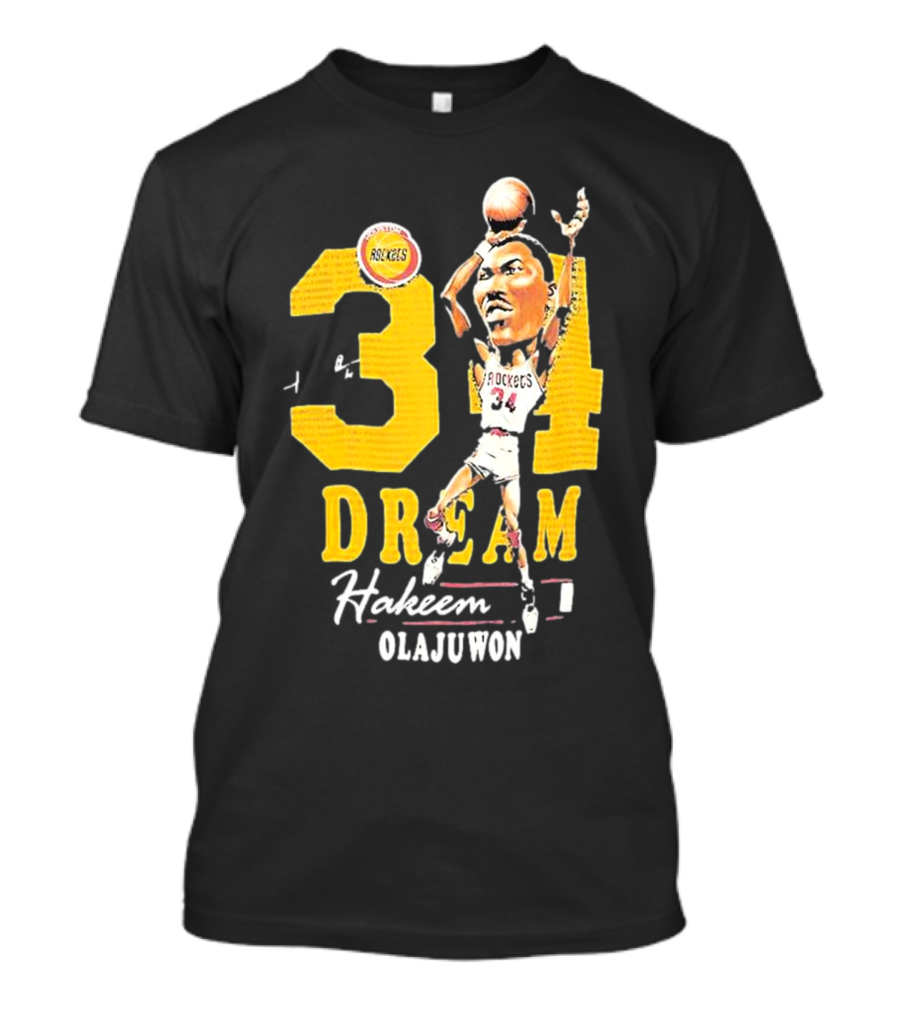 Hakeem Olajuwon 34 Dream Houston Rockets Hardwood Classics Caricature Mitchell Ness T-Shirt
