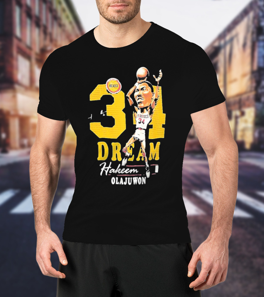 Hakeem Olajuwon 34 Dream Houston Rockets Hardwood Classics Caricature Mitchell Ness T-Shirt