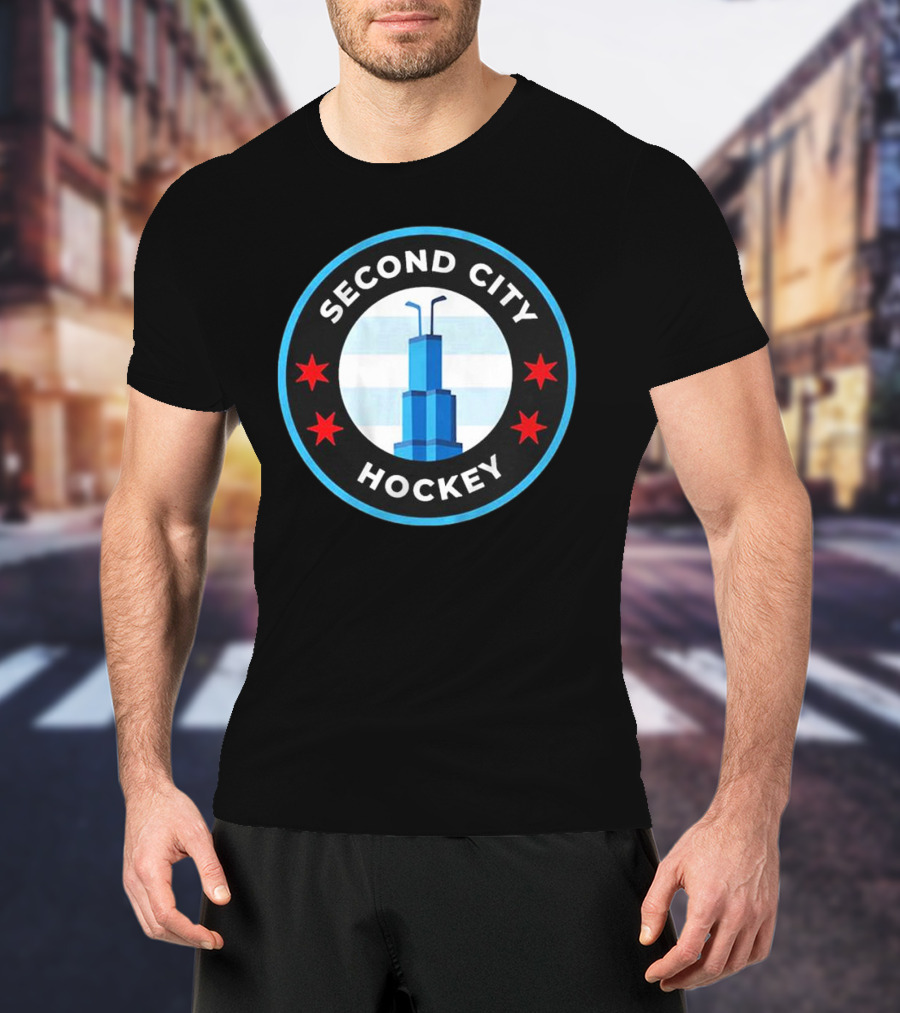 Second City Hockey Chicago Skyline Inspired Sports Emblem T-Shirt