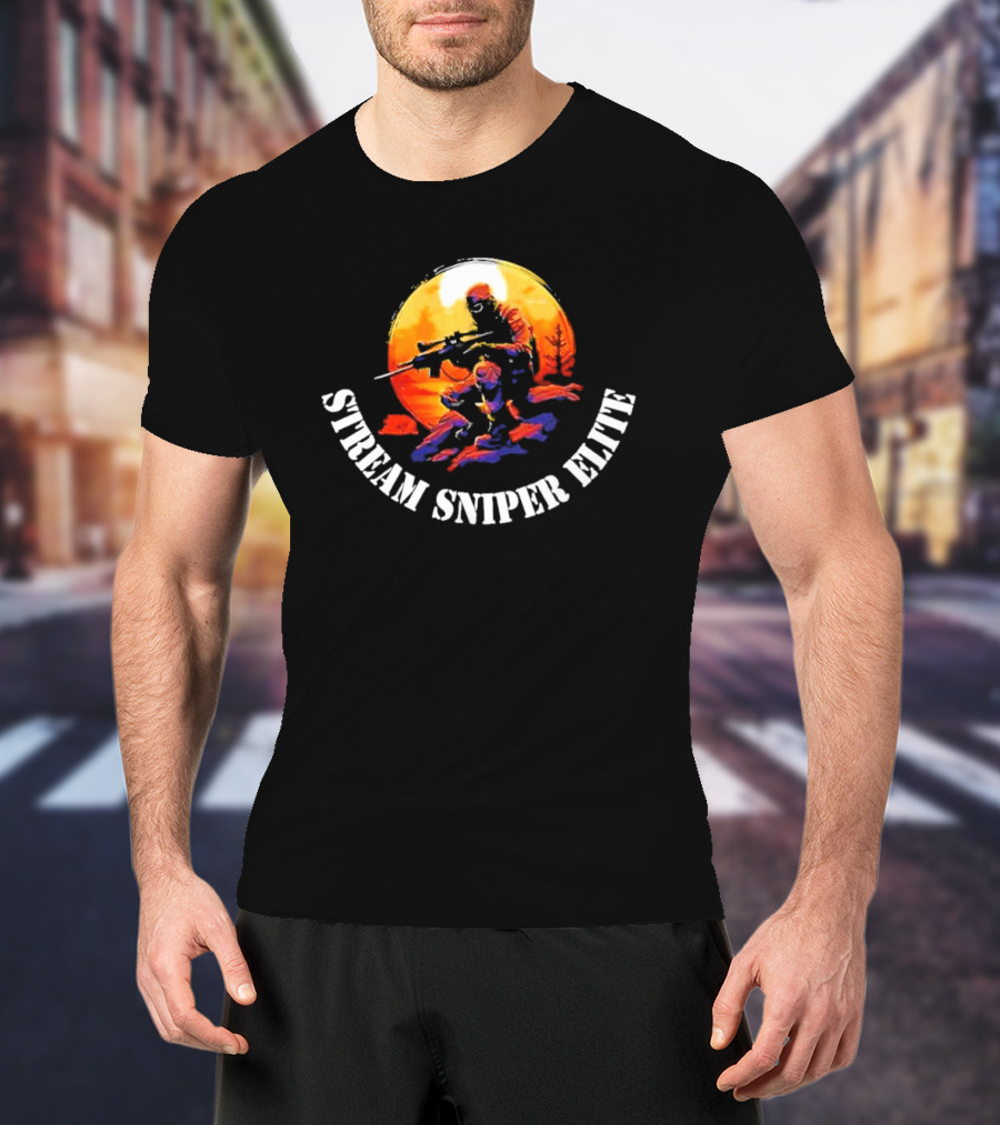 STREAM SNIPER ELITE Sniper Silhouette Warrior In Sunset Background T-Shirt