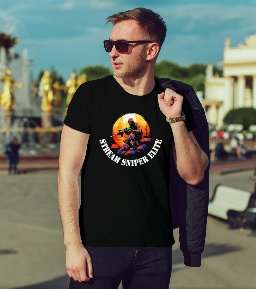 STREAM SNIPER ELITE Sniper Silhouette Warrior In Sunset Background T-Shirt