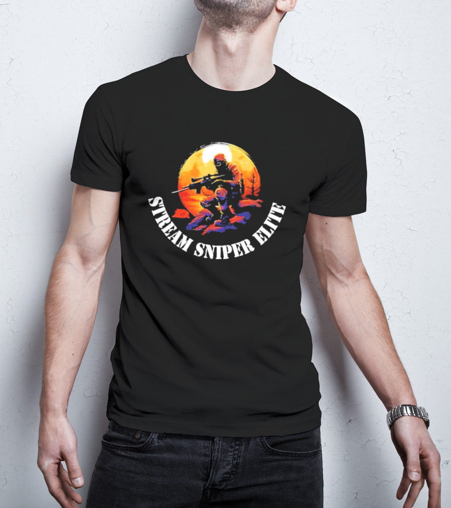 STREAM SNIPER ELITE Sniper Silhouette Warrior In Sunset Background T-Shirt