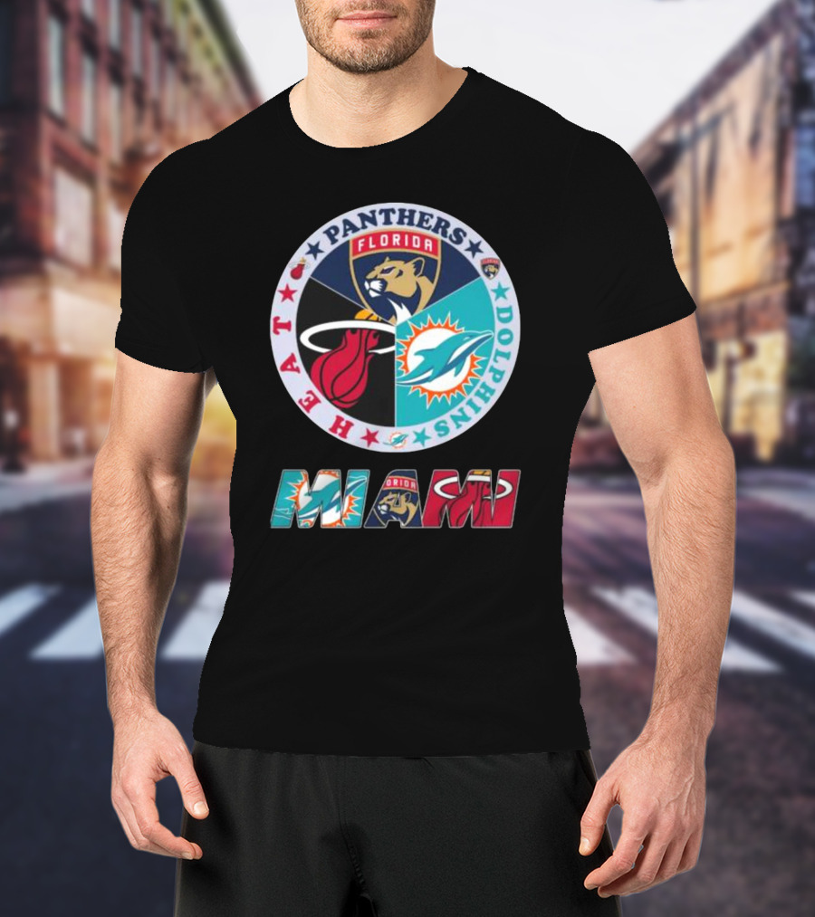 Miami Dolphins Florida Panthers Miami Heat Sports Team Logo Circle MIAMI T-Shirt