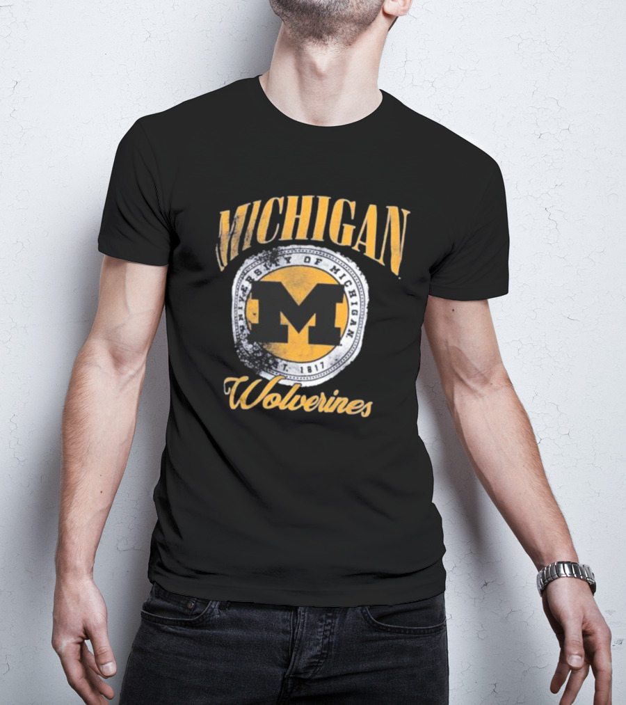 Michigan Wolverines University Of Michigan M Established 1817 Vintage Pressbox Women’s Oversized Falkland T-Shirt