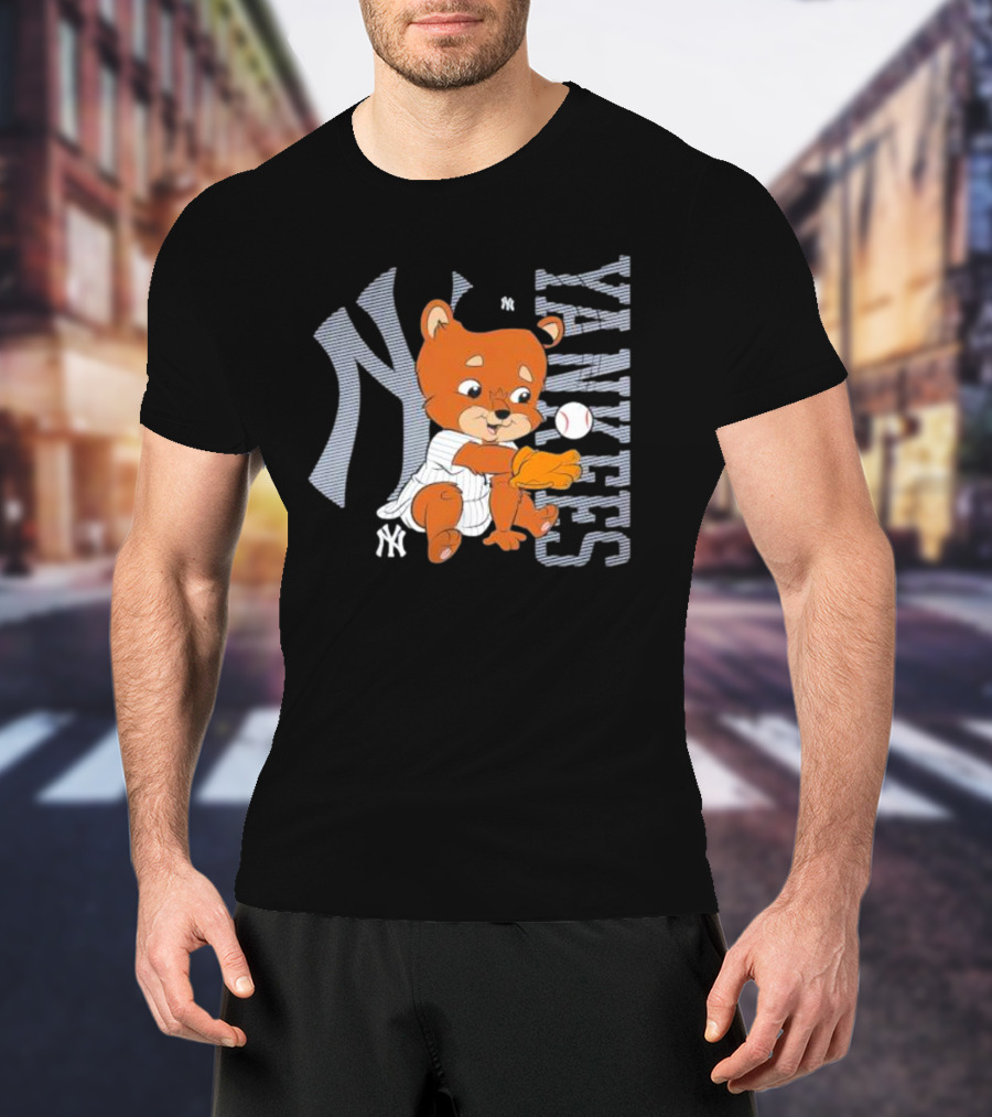 Yankees Infant Mascot Bear With Baseball And Iconic NY T-Shirt