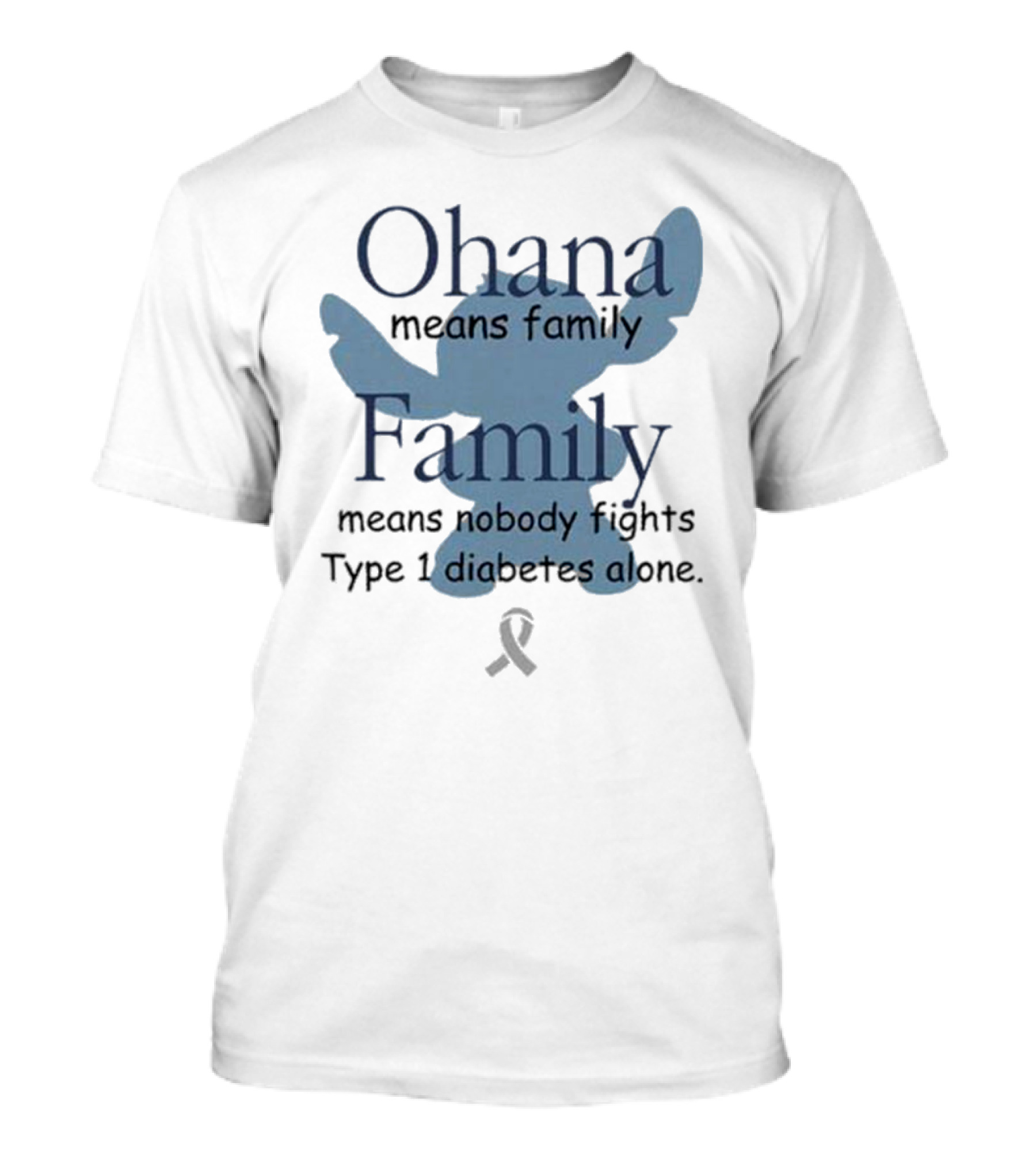 Ohana Means Family Nobody Fights Type 1 Diabetes Alone Ribbon Iconic Character T-Shirt
