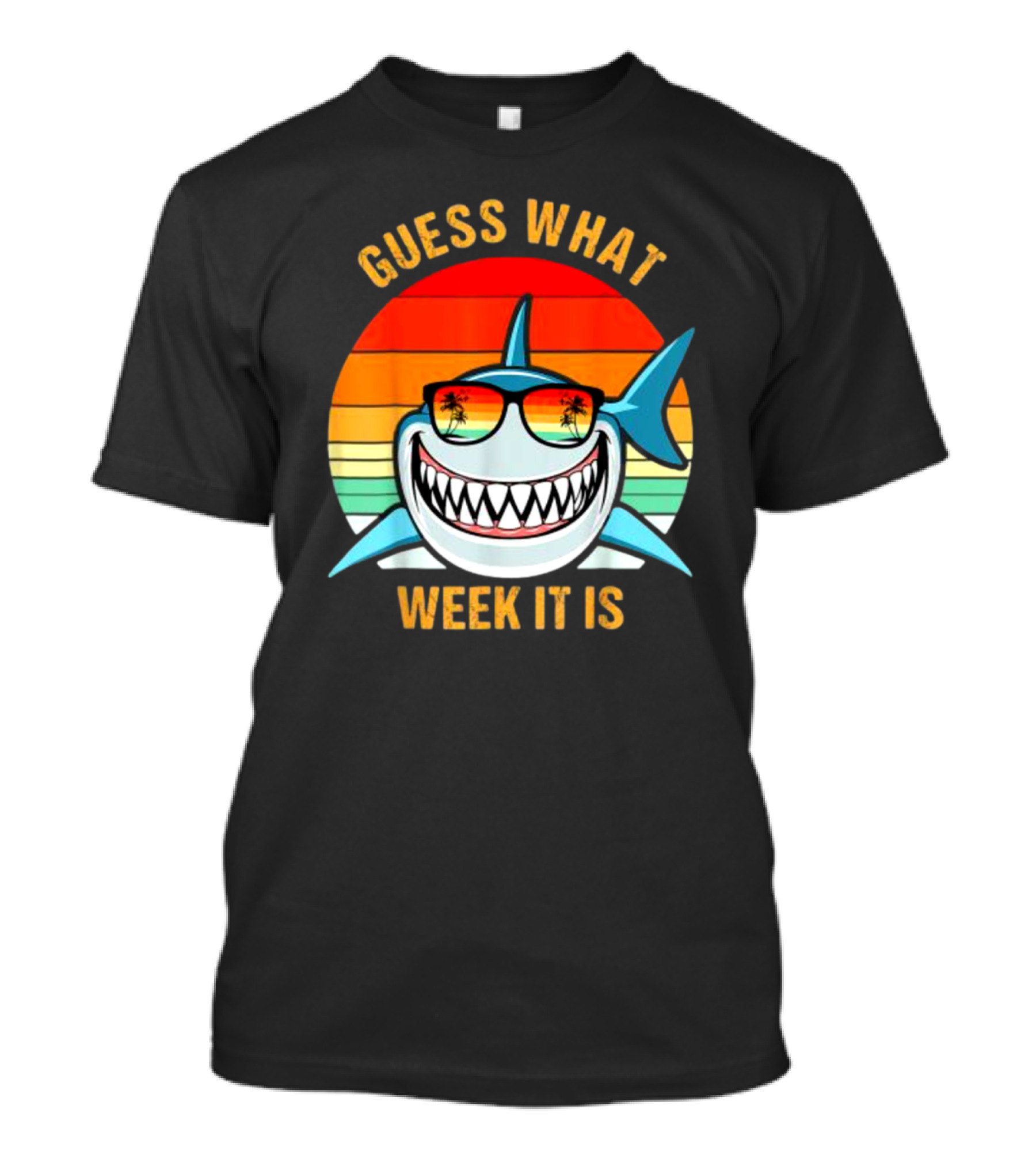 Guess What Week It Is Shark Vintage Sunset Retro Palm Trees T-Shirt