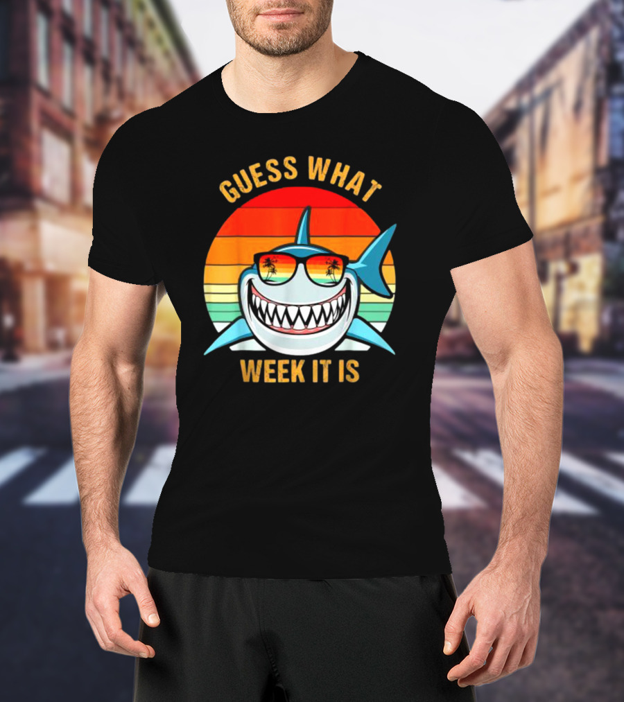 Guess What Week It Is Shark Vintage Sunset Retro Palm Trees T-Shirt