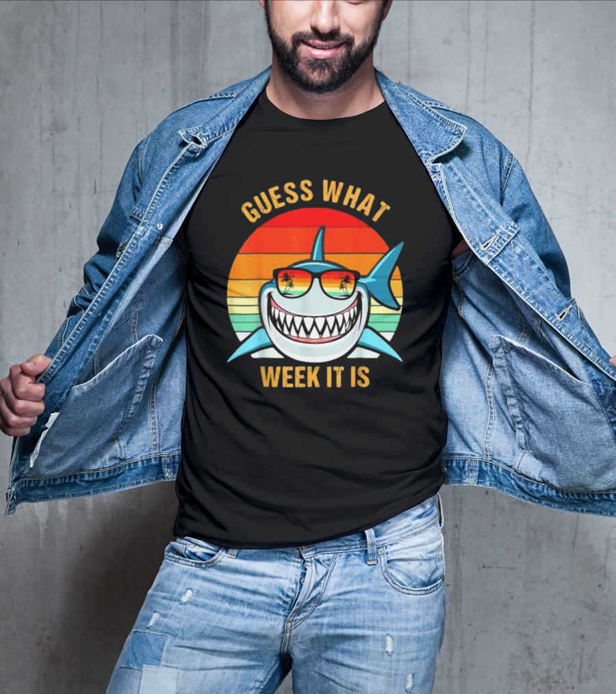Guess What Week It Is Shark Vintage Sunset Retro Palm Trees T-Shirt