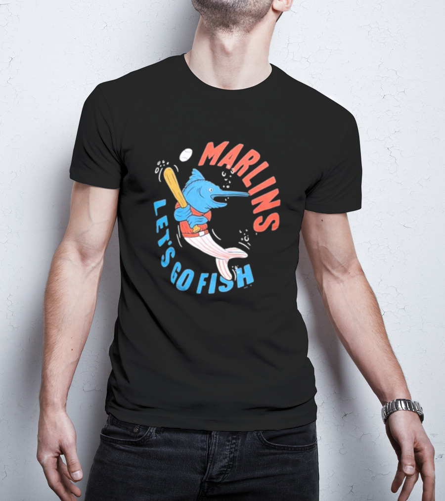 Miami Marlins Let’s Go Fish Tri-Blend Homage Doodle Collection T-Shirt