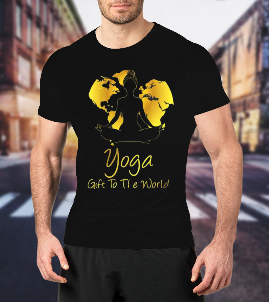Yoga Gift To The World Globe Silhouette Meditation T-Shirt