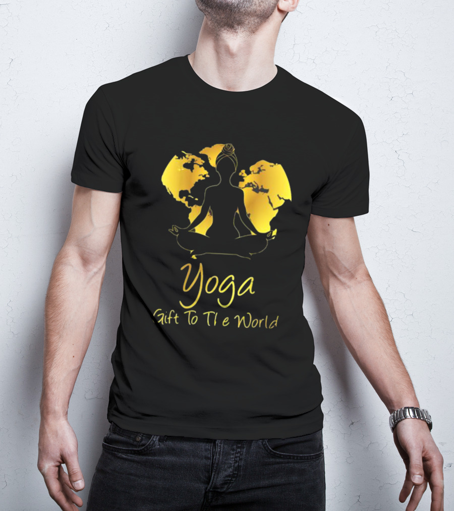 Yoga Gift To The World Globe Silhouette Meditation T-Shirt