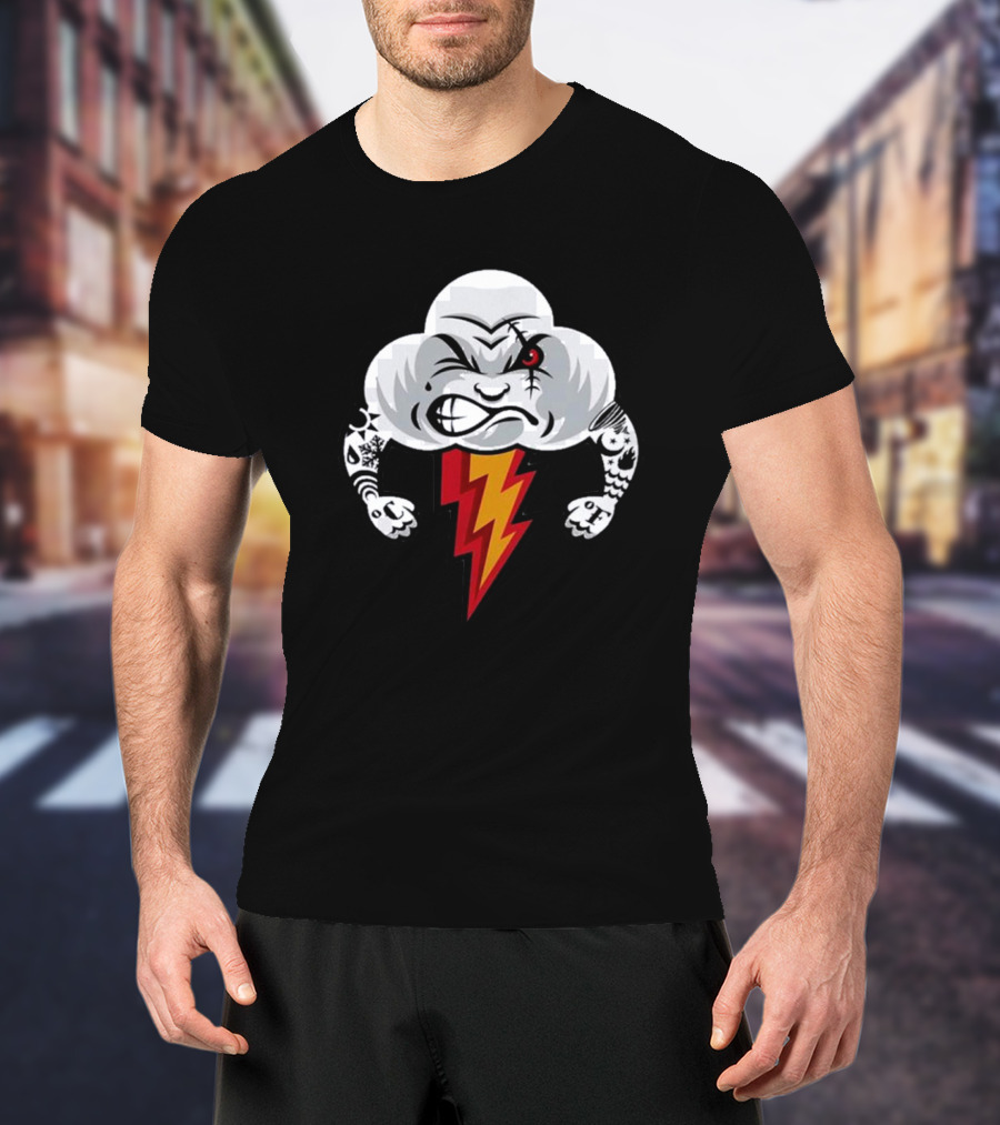 Bad Weather Angry Thunderstorm Cloud With Tattoos And Lightning Bolt T-Shirt