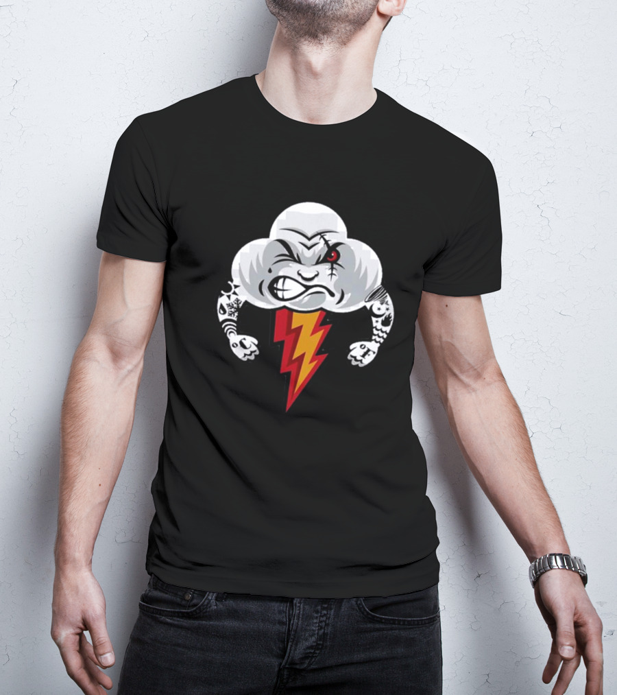 Bad Weather Angry Thunderstorm Cloud With Tattoos And Lightning Bolt T-Shirt