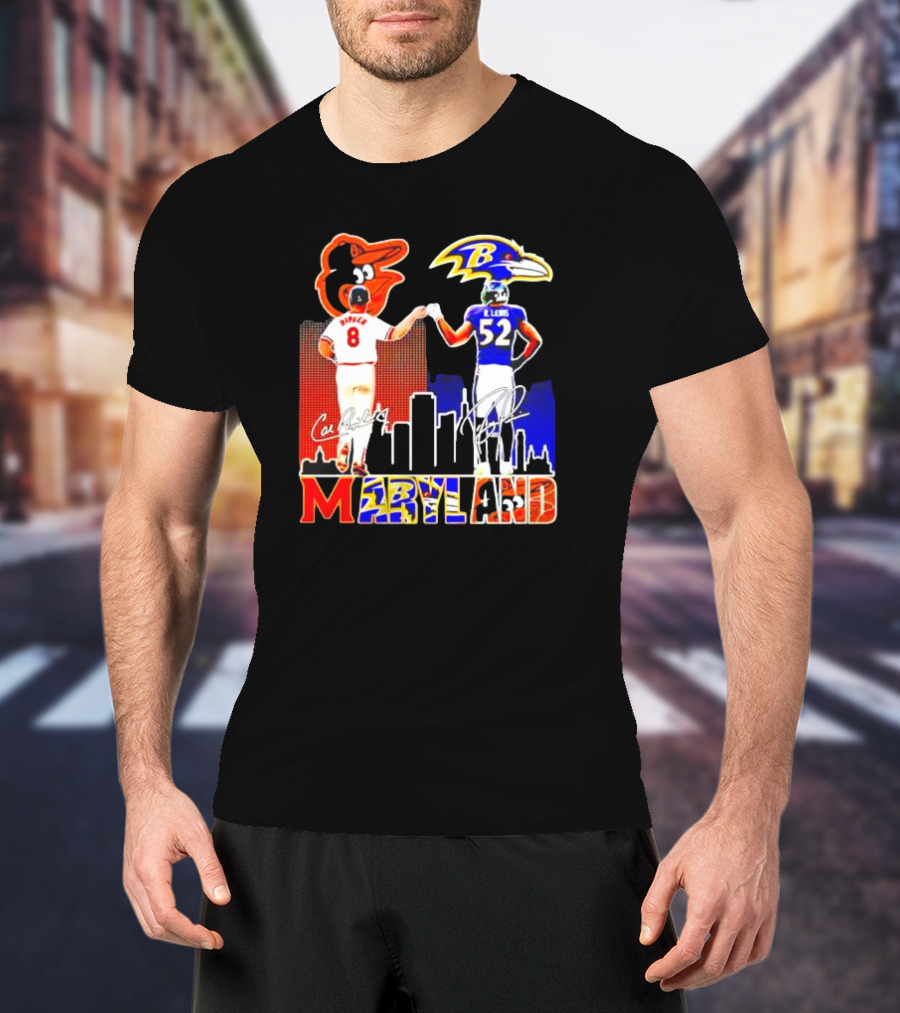 Cal Ripken Ray Lewis Baltimore Orioles Ravens Maryland Signatures T-Shirt