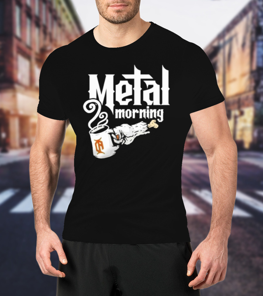 Metal Morning Skeleton Hand Coffee Cup T-Shirt